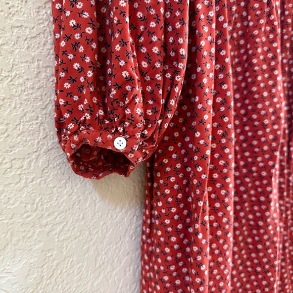 Madewell Challis Dress Daisy Floral Smocked Casual Relaxed Prairie Red Medium - Picture 8 of 13